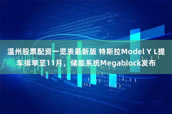 温州股票配资一览表最新版 特斯拉Model Y L提车排单至11月，储能系统Megablock发布