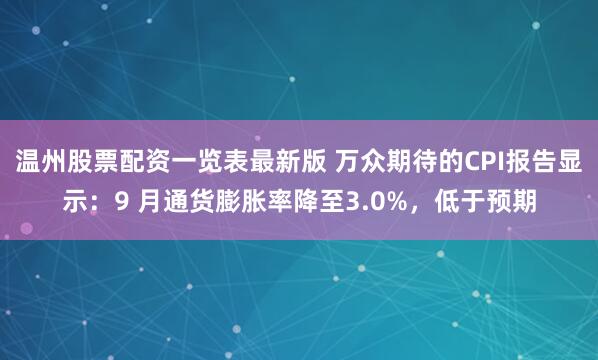 温州股票配资一览表最新版 万众期待的CPI报告显示：9 月通货膨胀率降至3.0%，低于预期